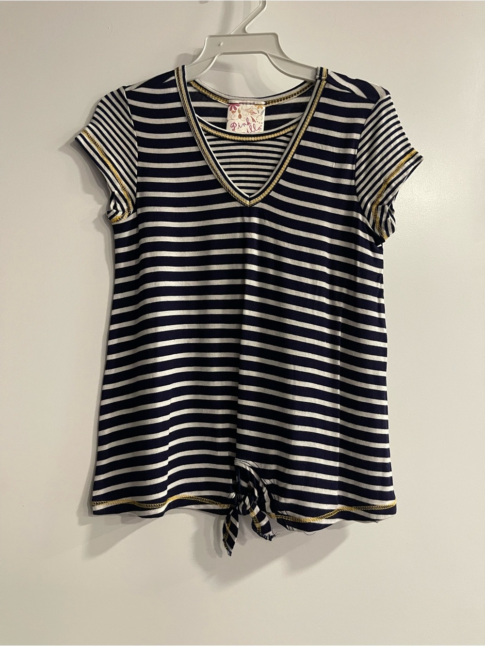 Pink Vanilla New Striped Black & White V-Neck Tie-Hem girls Top